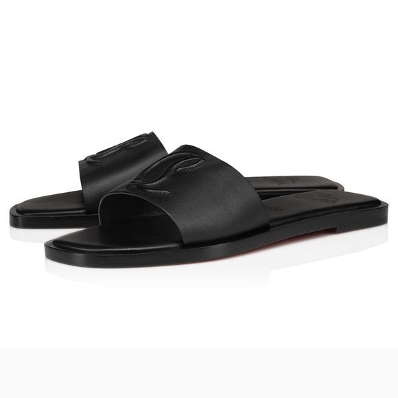 Christian Louboutin Leather Logo Red Sole Slide Sandals 36.5 - Picture 3 of 5